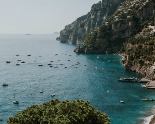 A high angle shot of the beautiful view of Amalfi Coast in Italy