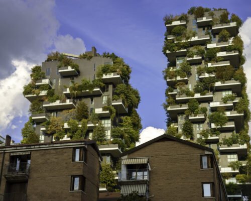 Modern buildings at Porta Nuova in Milan, Lombardy, Italy: Bosco Verticale