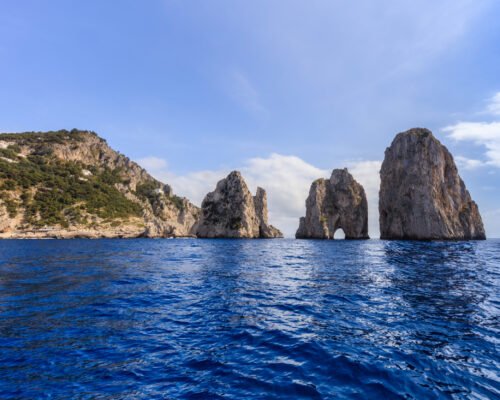 View on Faraglioni rocks from Capri island, Italy