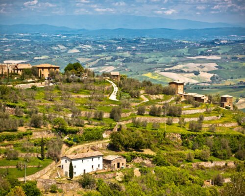 Outdoor Tuscan Hills Landscape. View from Montalcino town. Horizontal shot