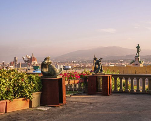 A restaurant at Piazzale Michelangelo and skyline in Florence, Tuscany, Italy